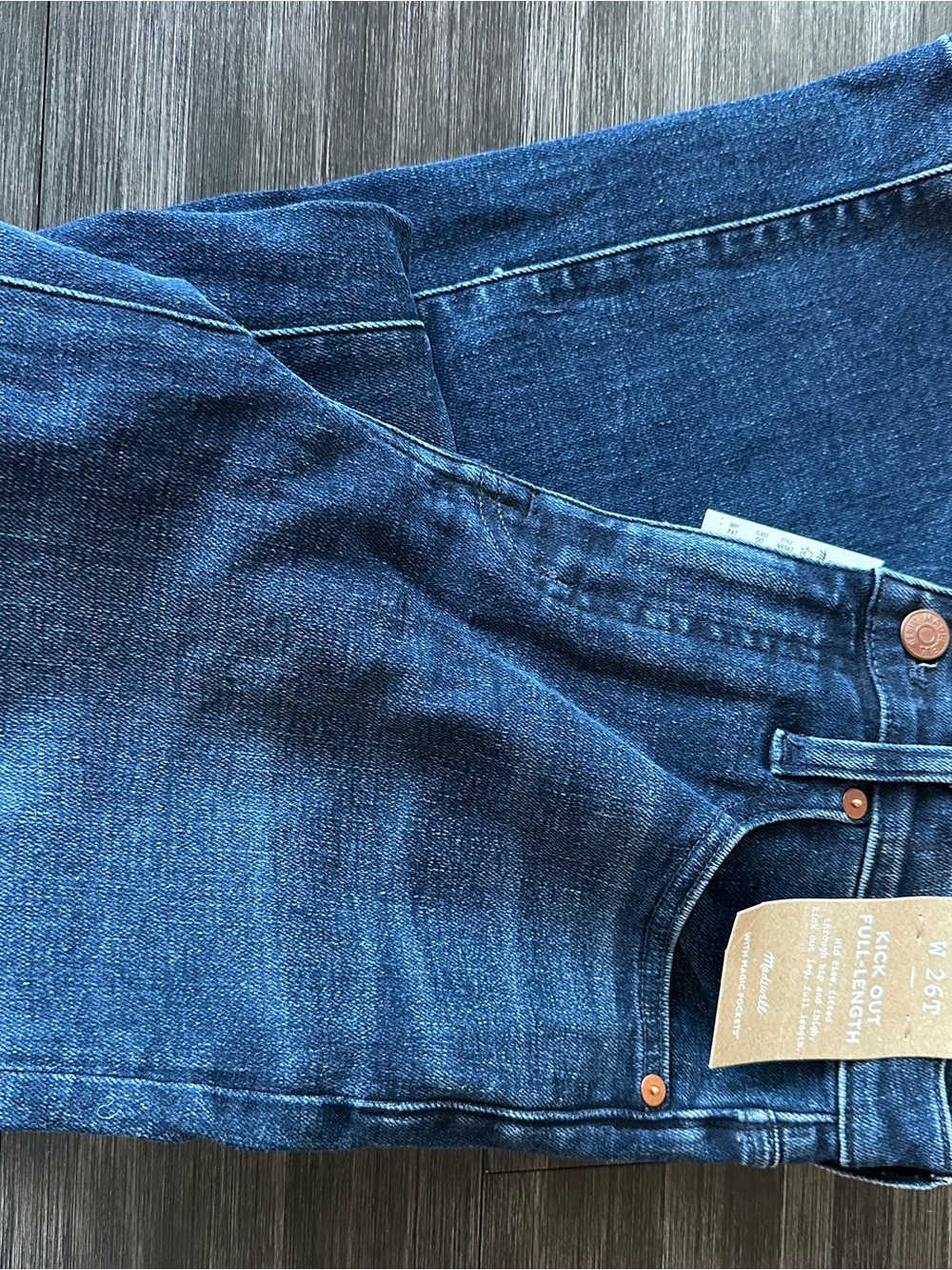 Madewell Dark Blue Denim Kick-Out Jeans with Copper Rivets - Picture 3 of 5